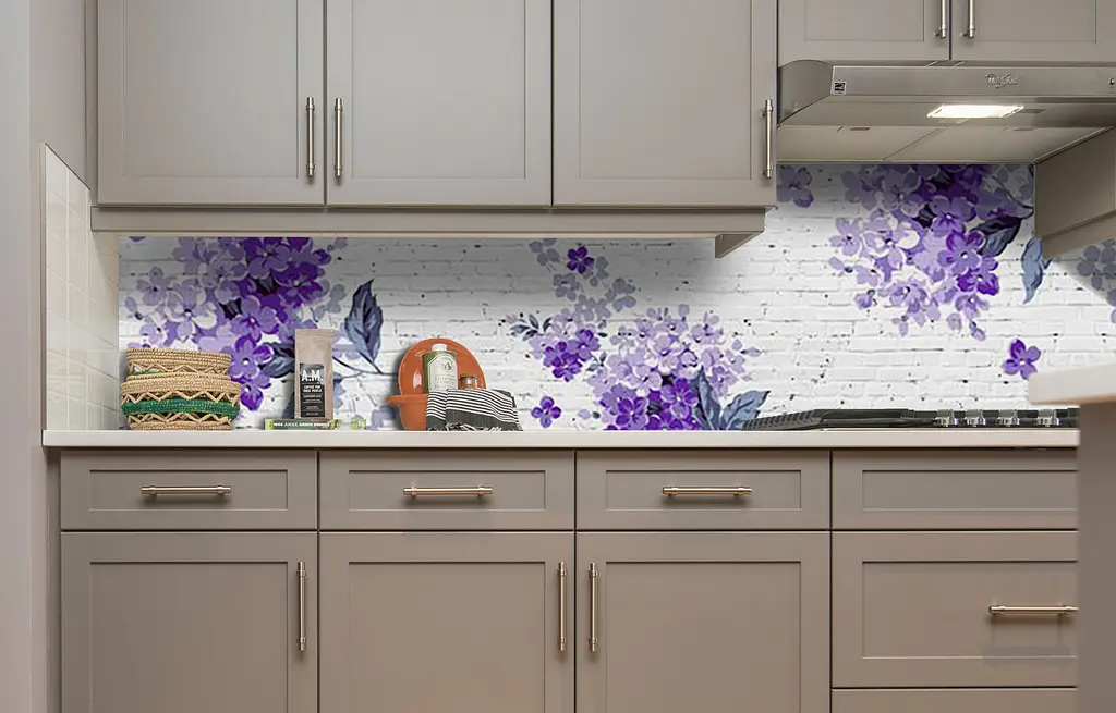 Кухонний фартух Бузок Прованс ПВХ для декору 60х300 см Квіти Фіолетовий Happy Pocket Z182361 - фото 2