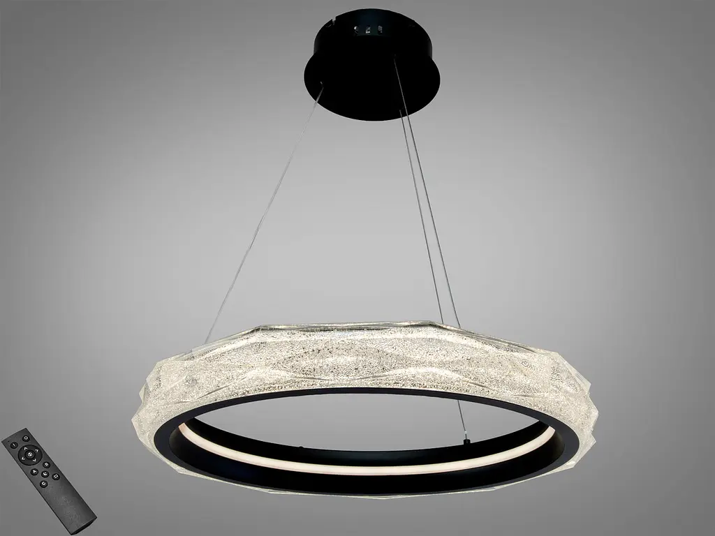 Підвісна LED-люстра Diasha 583-500BK для кухні, спальні та вітальні з акриловим кільцем, пультом, 84 W, 50 см, 10-18m2 - фото 2