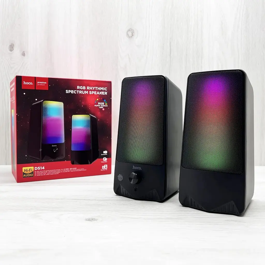 Колонки компьютерные Hoco DS14 10W подсветка RGB Rhythmic Spectrum desktop speaker - фото 9