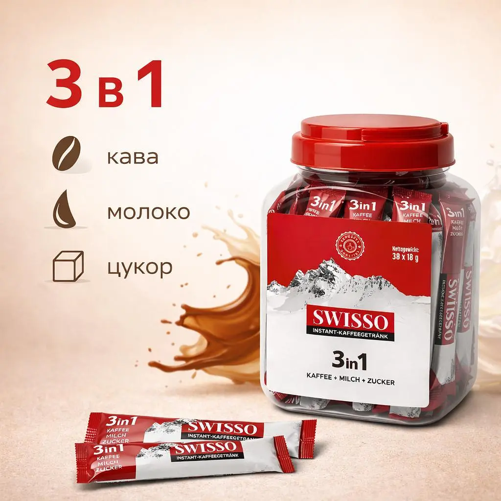 Кава розчинна в стіках 3 в 1 Swisso Kaffee Instant 38 х 18 г - фото 3