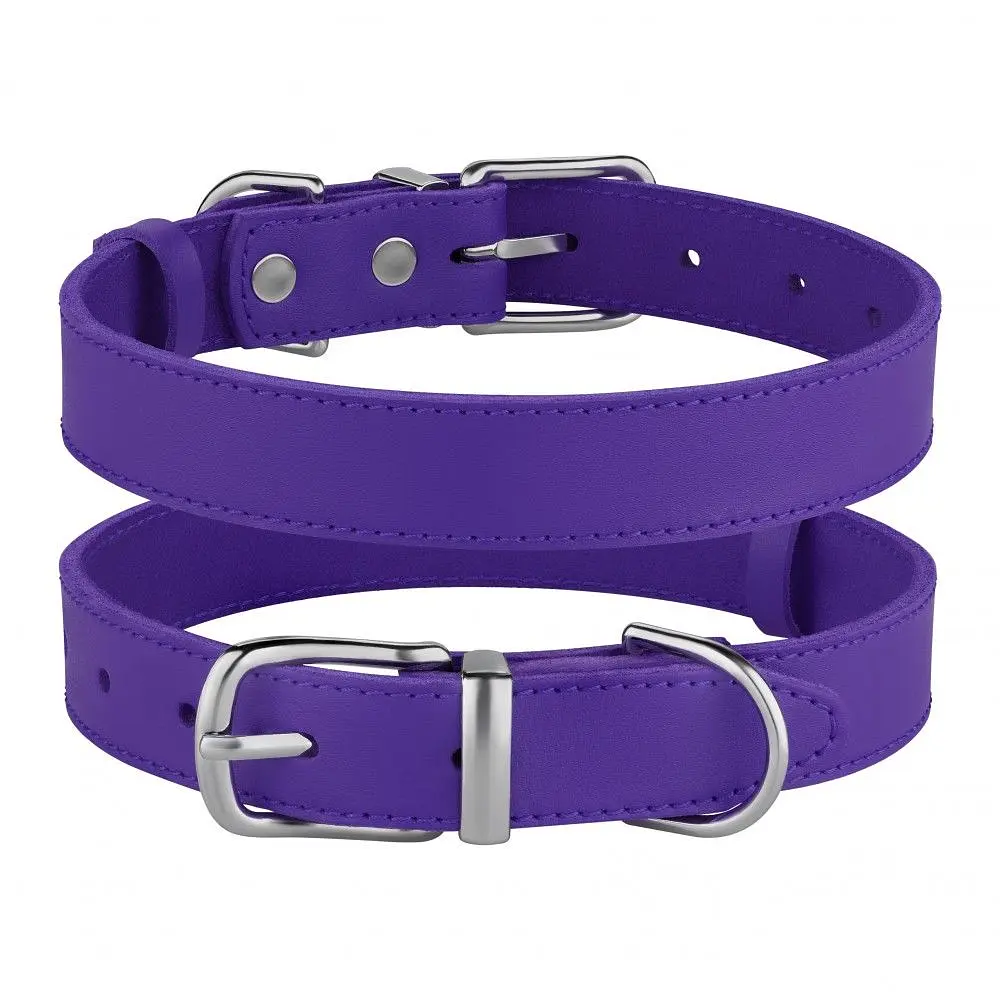 Ошейник для собак BronzeDog Barksi Classic кожаный XS 23-30х1.2 см фиолетовый - фото 3