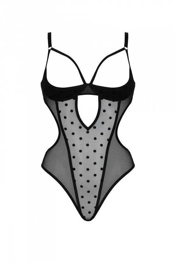 Еротичне боді Passion MARINA BODY, L/XL, black, з відкритими чашками - фото 3