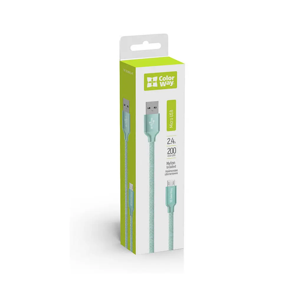 Дата кабель USB 2.0 AM to Micro 5P 2.0m mint ColorWay (CW-CBUM009-MT) - фото 4