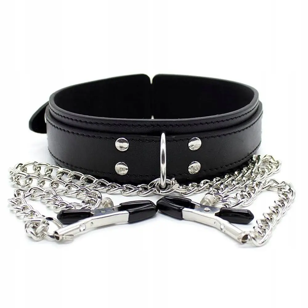 Нашийник із затискачами для сосків Fetish Addict Collar With Nipple Clamps, 51,5 см (чорний) - фото 2