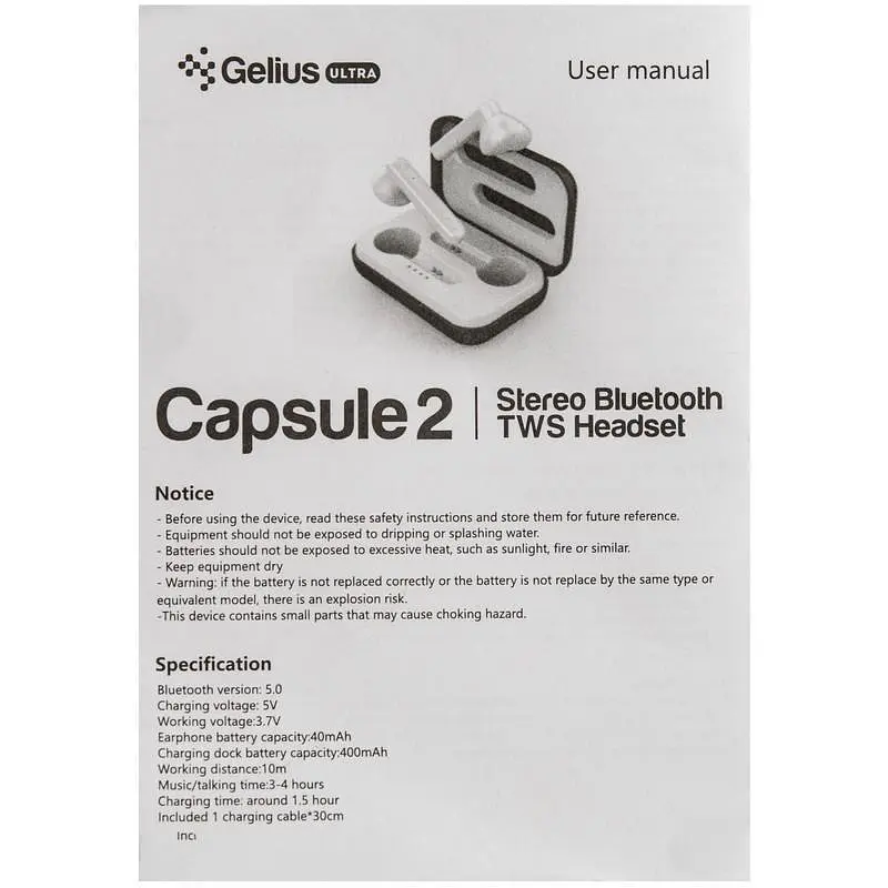 Бездротові навушники Bluetooth TWS Gelius Ultra Capsule 2 GU-TWS-003v2 White - фото 6
