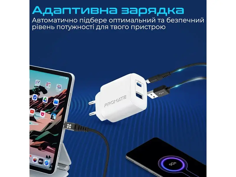 Мережевий зарядний пристрій Promate BiPlug 2 White - фото 3