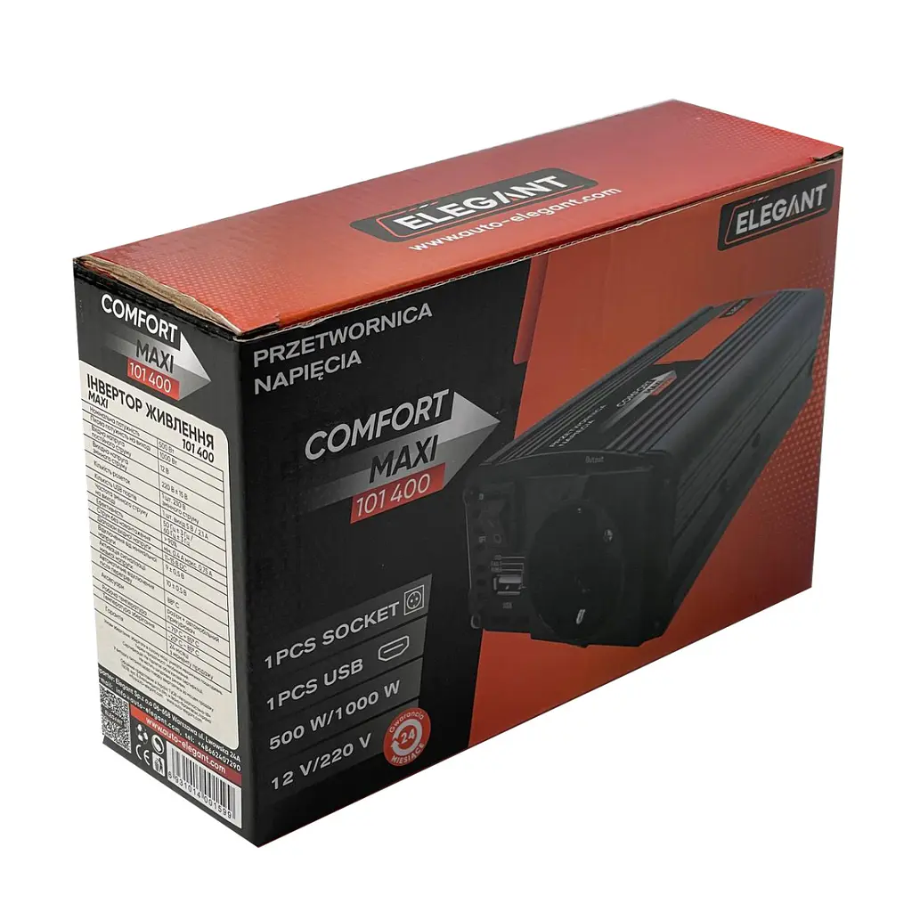 Перетворювач напруги Elegant 12V - 220V 500W-1000W З Розеткою 1 USB Клеми (EL 101 400) - фото 4