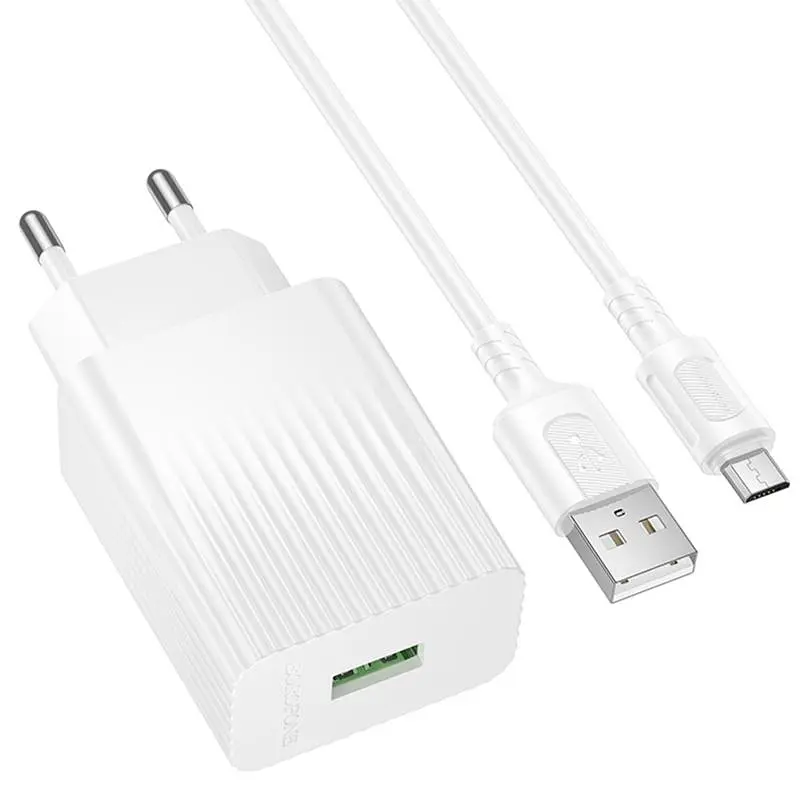 СЗУ Borofone BAS72A Source QC3.0 (1USB-A) + кабель USB to MicroUSB White - фото 5