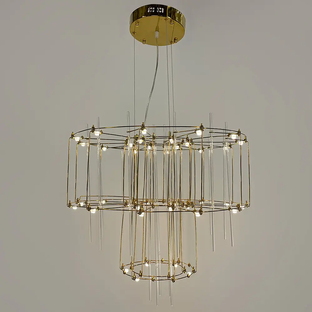 Невесомая золотая двухъярусная люстра Ø 60 см Ст. MJ 205-600 Titanium | Line F - фото 7