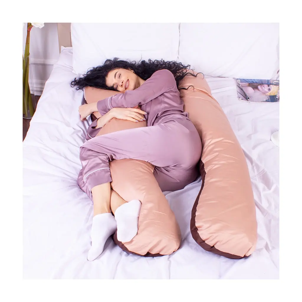 Подушка MirSon для вагітних і відпочинку Delicate Satin №8028 U-подібна Cappuccino (2200006178668) - фото 3