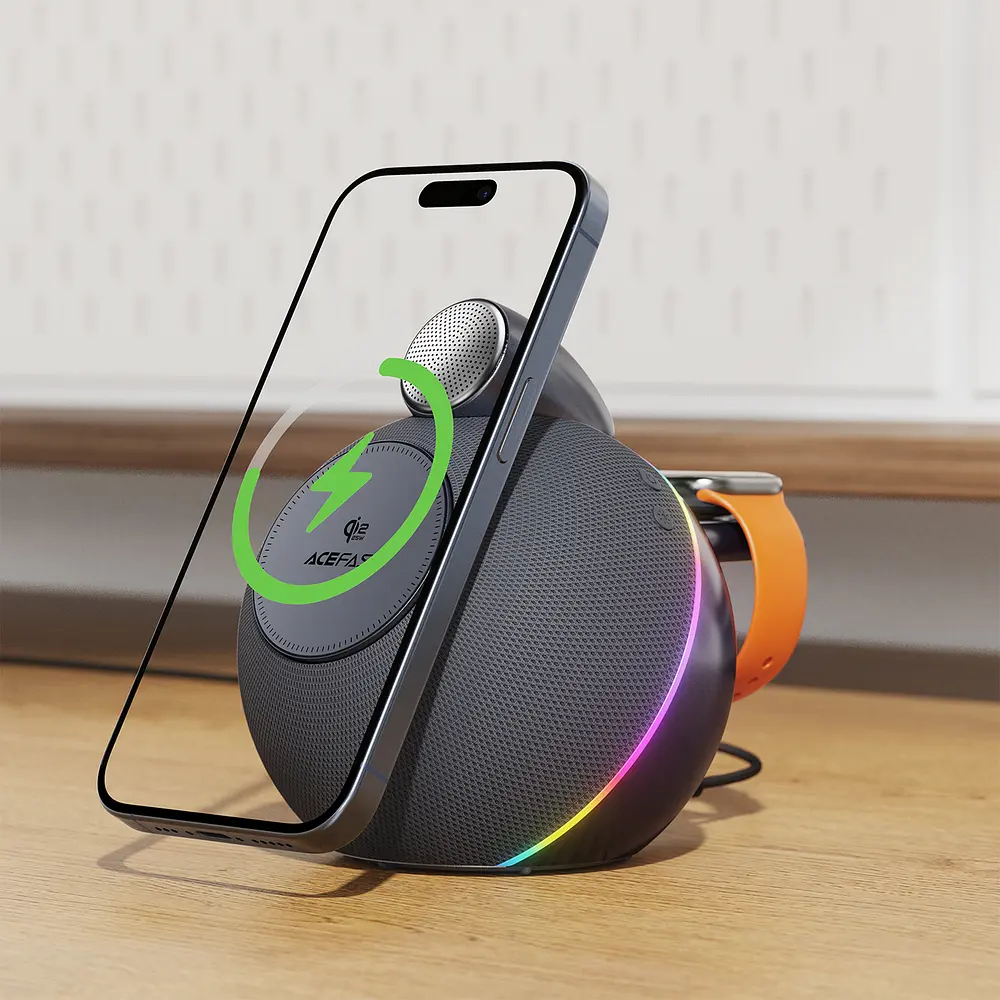 Портативна колонка ACEFAST K10 Air speaker with wireless charger Metal Grey - фото 5