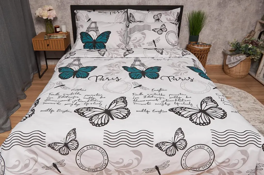 Пододеяльник Moon&Star Бязь Gold Люкс Green Butterflies Двуспальный 175x210 см - фото 2