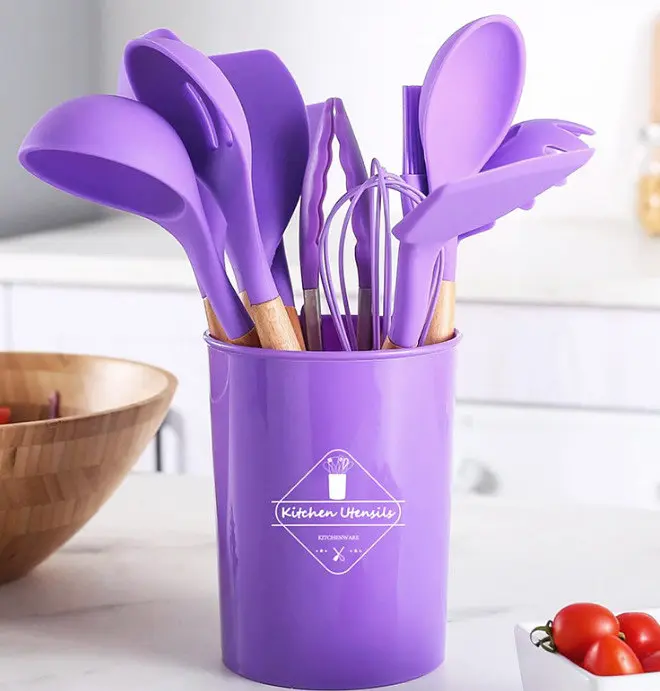 Набор кухонных принадлежностей Silicone kitchen utensils set 12 предметов Фиолетовый - фото 7