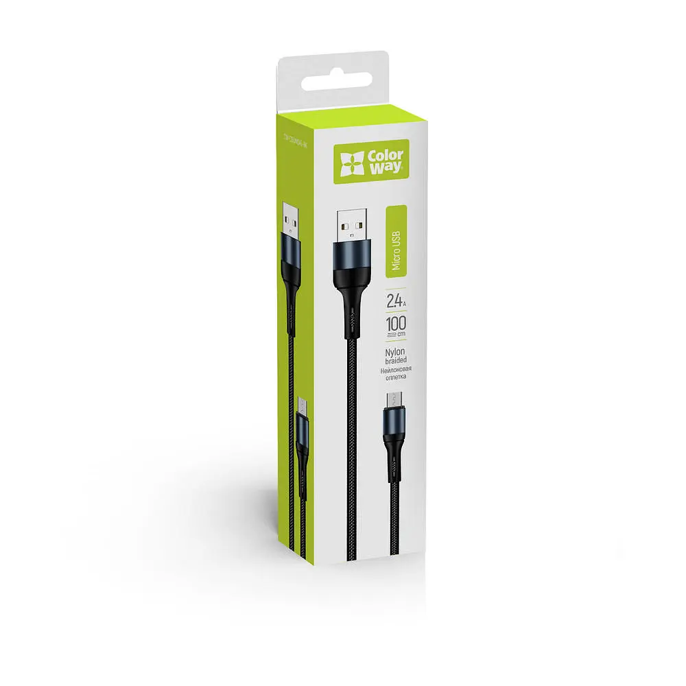 Кабель ColorWay USB-microUSB nylon 2.4А 1 м Black - фото 12