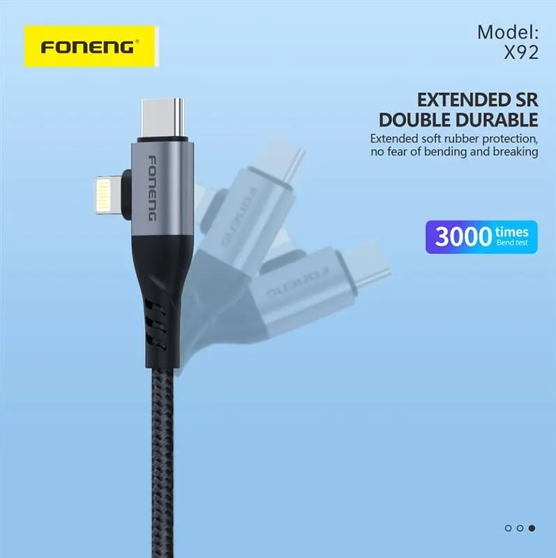 Кабель Foneng X92 4-in-1 (60W) USB/USB-C - USB-C/Lightning (M/M), 1 м, Чорний (X92-CA-FIO) - фото 6