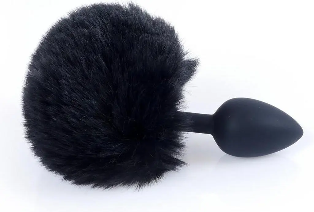 Анальна пробка з хвостом B-Series Jewellery Silicon PLUG Bunny Tail Black, 6,5х2,7 см, чорний - фото 2