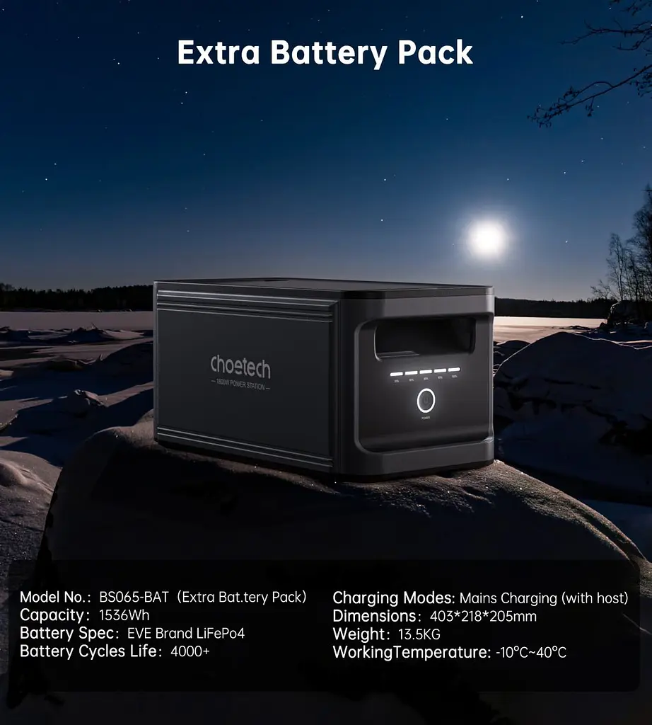 Батарея до зарядної станції Choetech BS065 1536Вт/г, LiFePo4 (BS065-BAT-BK) - фото 3