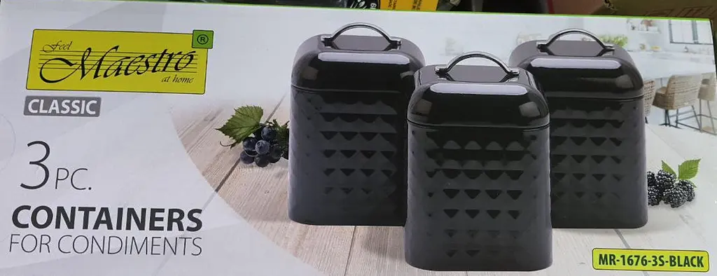 Набір металевих ємностей Maestro MR-1676-3S-BLACK для чаю кави та цукру Комплект з трьох баночок 900мл - фото 3