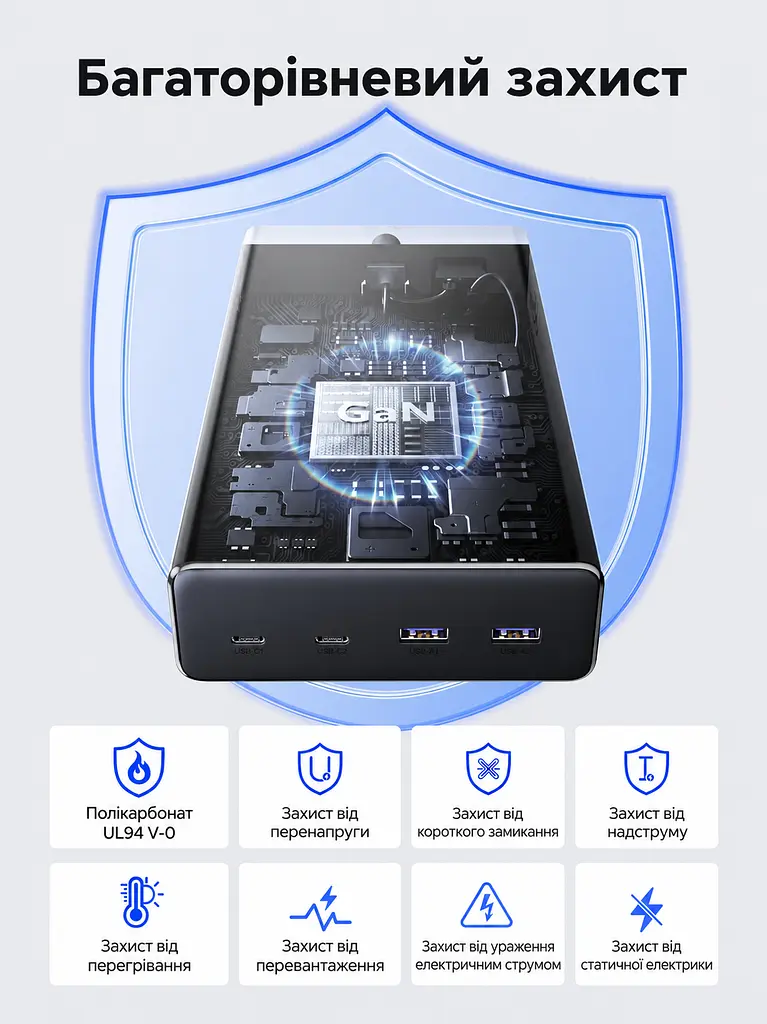 Мережевий фільтр із USB-заряджанням UGREEN S652 1,5 м подовжувач 6 розеток Schuko 2×USB-C + 2×USB-A навантаження розеток до 3680 Вт USB сумарно до 65 Вт USB-C1 PD 3.0 PPS до 65 Вт при окремому використанні із загальним вимикачем із захисними шторками розеток з можливістю настінного кріплення розетки під кутом 45° темно-сірий (55286) - фото 7