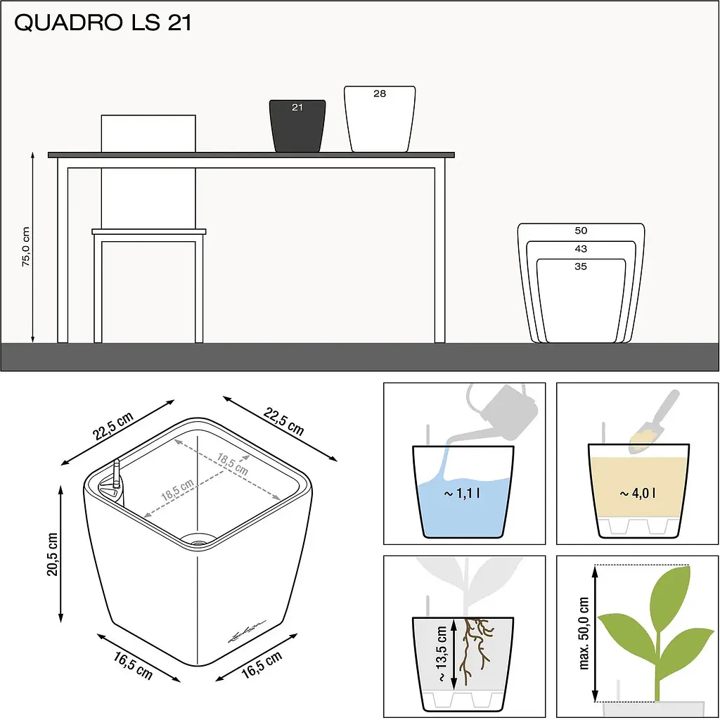 Вазон Lechuza Quadro Premium LS 21 червоний (16127) - фото 4