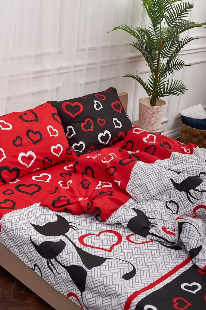 Комплект постільної білизни Moon&Star полуторний 143х210 наволочки 2х40х60 Love Cats Бязь Gold Люкс - фото 3
