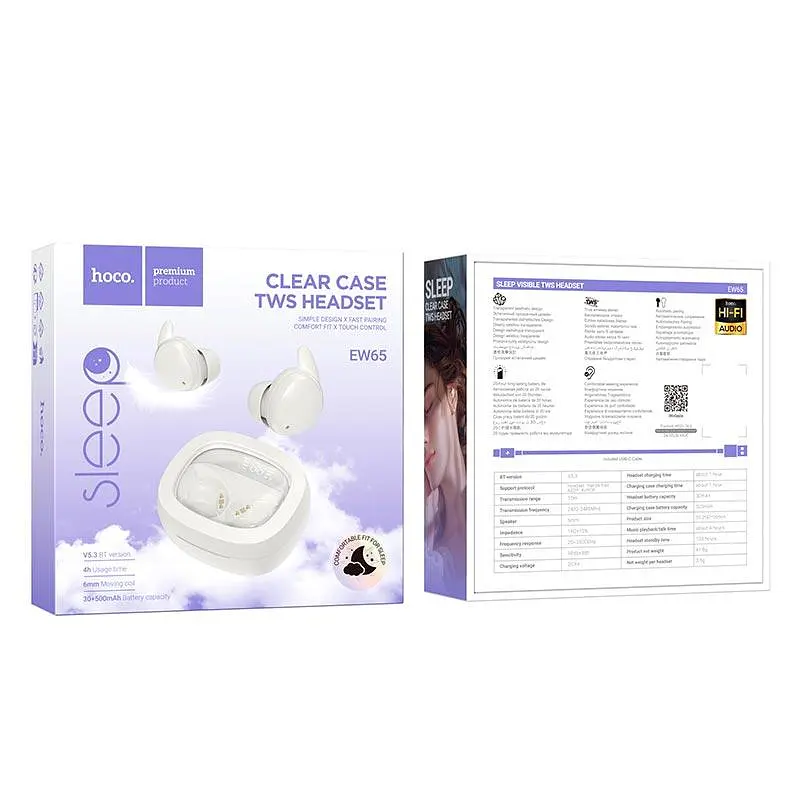 Наушники Hoco Shadow true wireless sleep BT headset EW65 BT5.3, 30/500mAh, 4h - фото 2