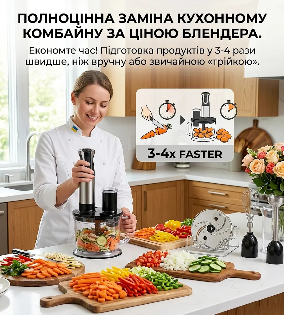 Блендер занурювальний 3в1 Rainberg Multifunction Blender 1600 Вт Grey - фото 10
