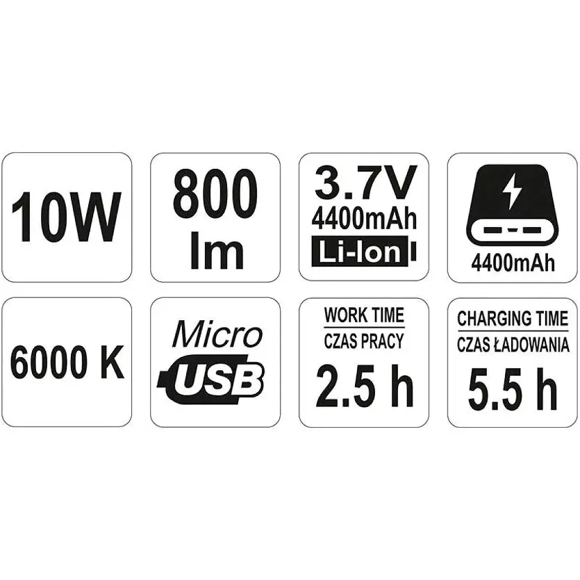 Прожектор діодний переносний Yato акумулятор 3.7V 4.4 АГод 10 Вт 800 Lm кабель USB червоно-чорний (YT-81820) - фото 5