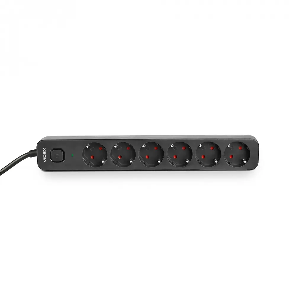 Сетевой удлинитель Videx Oncord з/з 6 п 3 м (3x1.5 мм) с кнопкой черный (VF-PD63G-B) - фото 2