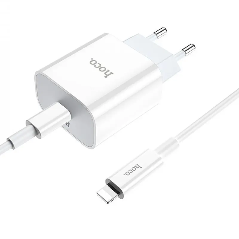 Мережевий зарядний пристрій 1Type-C Hoco C76A PD 20W White + Cable Type-C to Lightning - фото 5