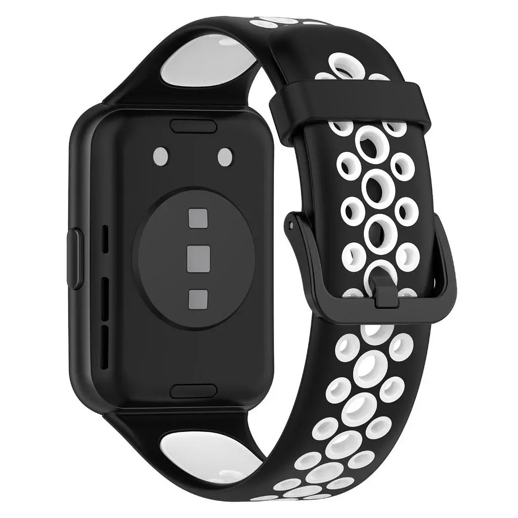 Силиконовый ремешок Primolux Perfor Classic для смарт-часов Huawei Watch Fit 2- Black White - фото 2