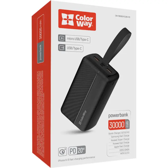 Повербанк ColorWay 30000 mAh High-power 2 USB QC3.0 + USB-C Power Delivery 22.5W Black - фото 2