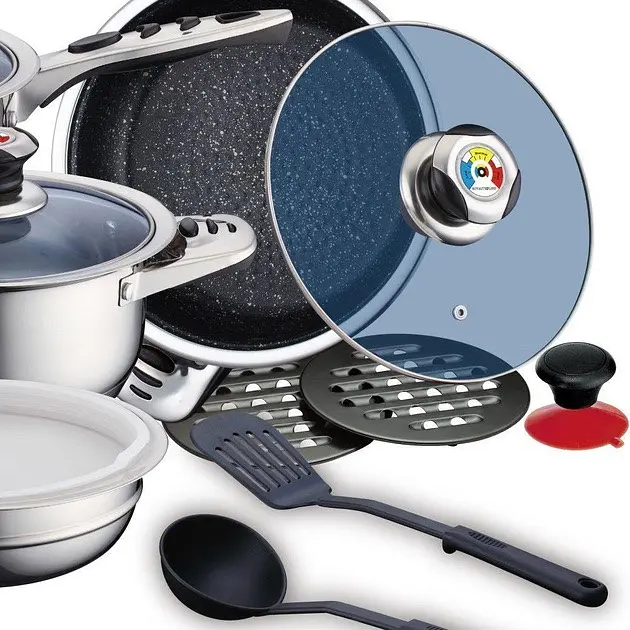 Набір каструль з кришками Royalty line RL-16RGNM нержавіюча сталь антипригарне покриття багатошарове дно - фото 2