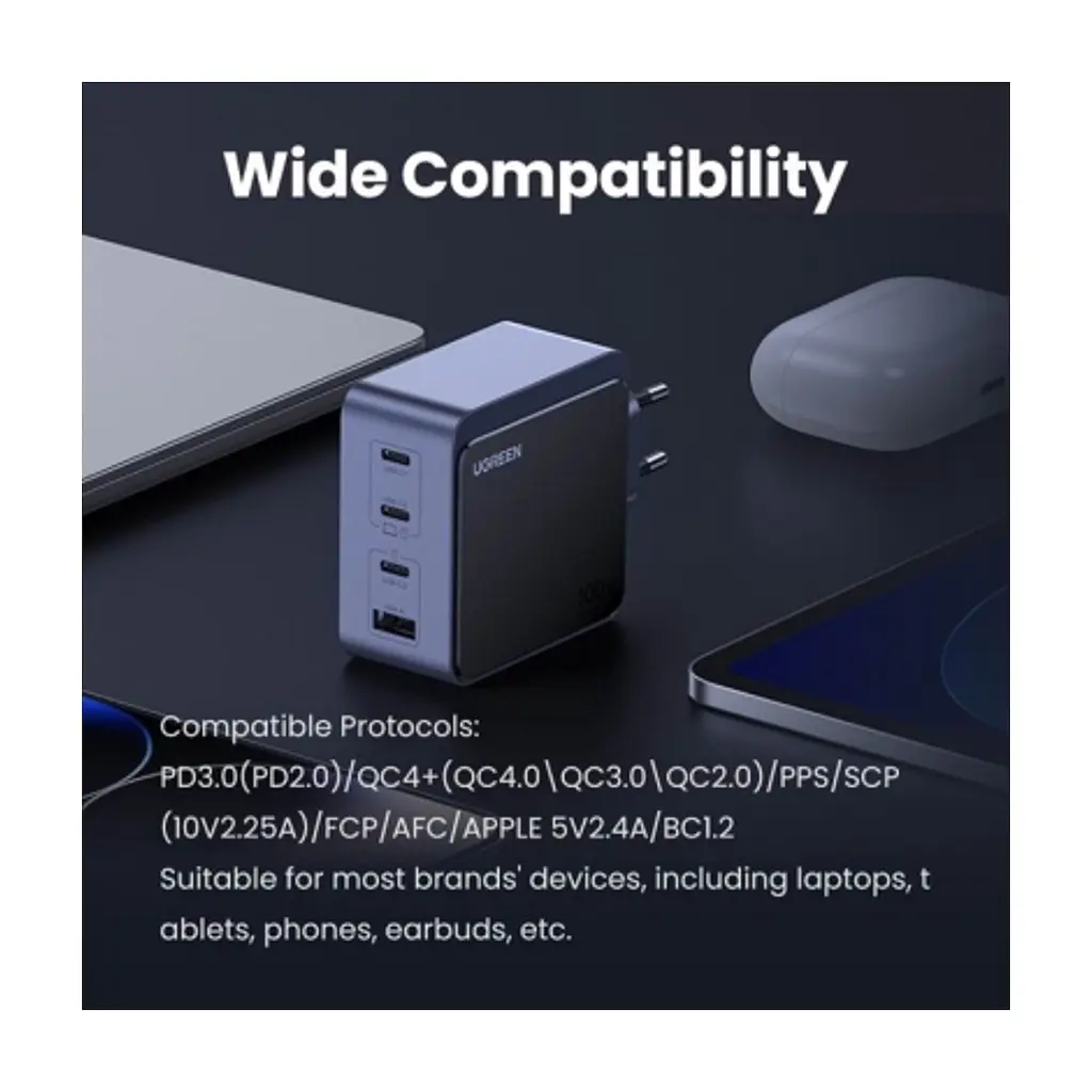 Зарядний пристрій Ugreen 4xUSB 100W (3xUSB-C+USB-A) Gan Nexode Fast Charger Grey X565 (35043) - фото 8