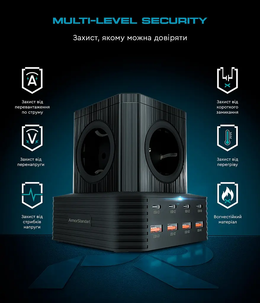 Сетевое зарядное устройство ArmorStandart Resolute Power ARP-544 100 Вт GaN 2 м Black (ARM73177) - фото 11