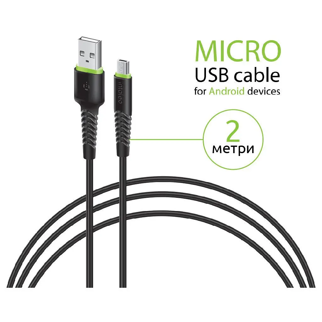 Дата кабель USB 2.0 AM to Micro 5P 2.0m CBFLEXM2 black Intaleo (1283126521430) - фото 3