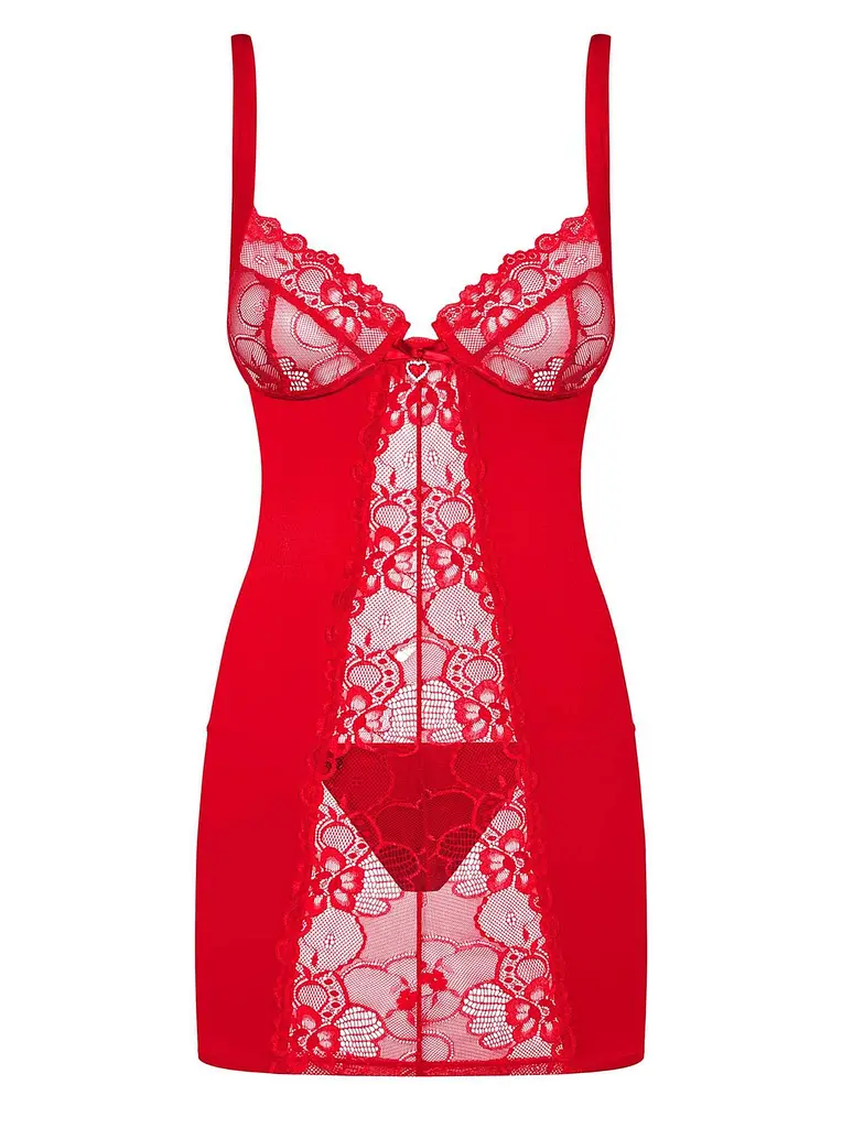 Сорочка і стрінги Obsessive Heartina L/XL червоний - фото 5