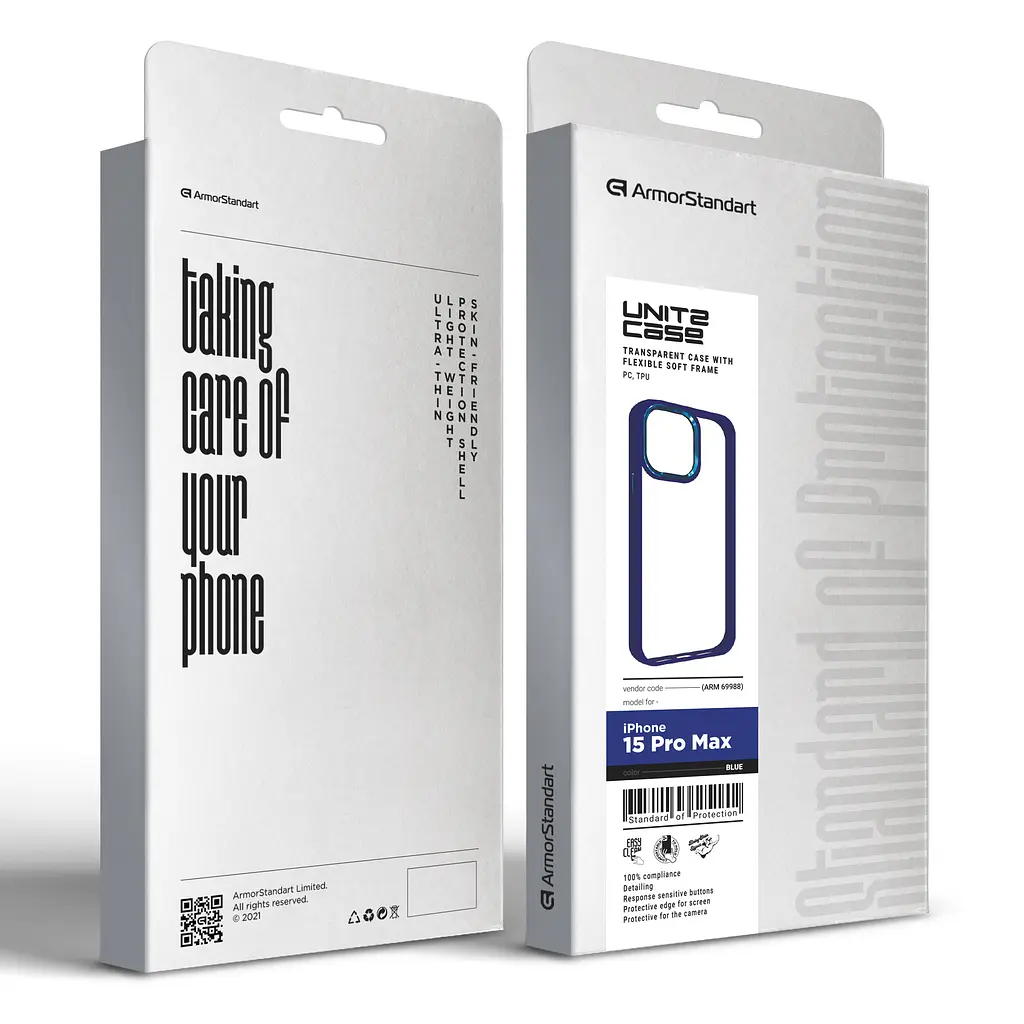 Чехол для Apple iPhone 15 Pro Max, UNIT2, синий, ударопрочный, прозрачный противоударный чехол-накладка из TPU и поликарбоната (PC), с защитными бортиками, защита всего корпуса от ударов и царапин, ArmorStandart (ARM69988) - фото 5