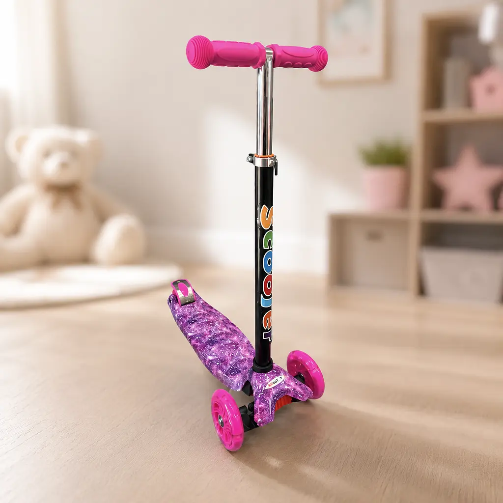 Самокат Scooter з підсвічуванням коліс для дівчинки та хлопчика рожевий - фото 3
