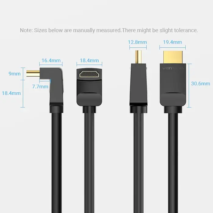 Кабель HDMI M - M, 1.0 м, V2.0, 4K 60Гц, кут 270°, PVC, чорний Vention - фото 4