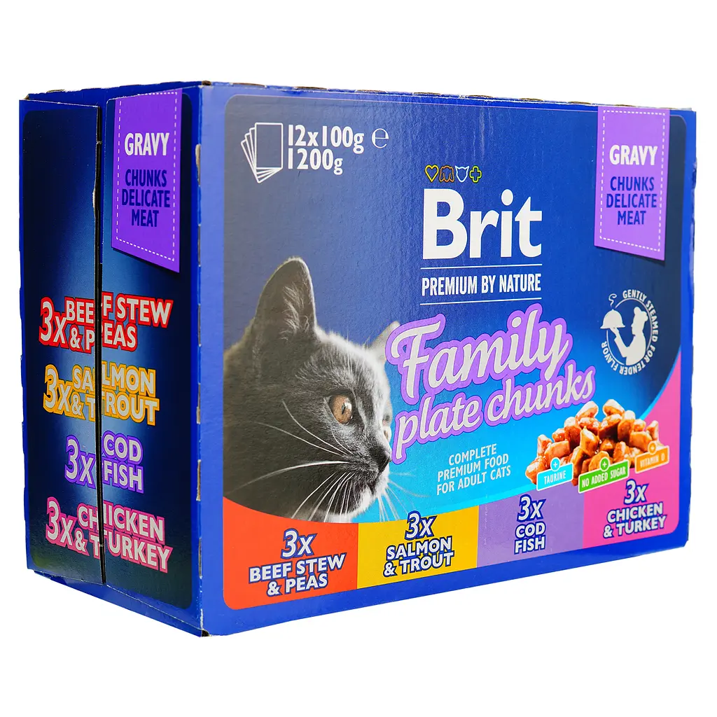 Набор паучей Brit Premium Cat мясная тарелка ассорти 4 вкуса 100 г по 12 шт. - фото 2