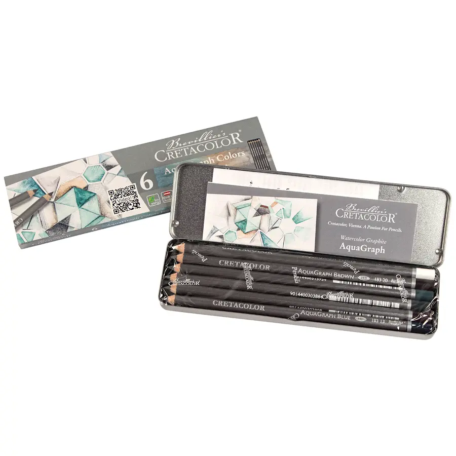 Набір графітних водорозчинних олівців AQUA GRAPH COLORS 6 шт металева коробка Cretacolor - фото 2