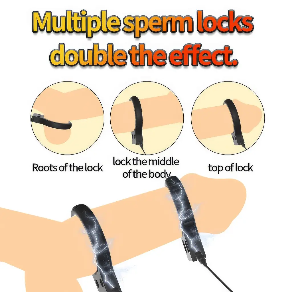 Кольцо эрекционное силиконовое для электростимуляции 90 режимов с пультом ДУ 40 мм Черное - фото 7