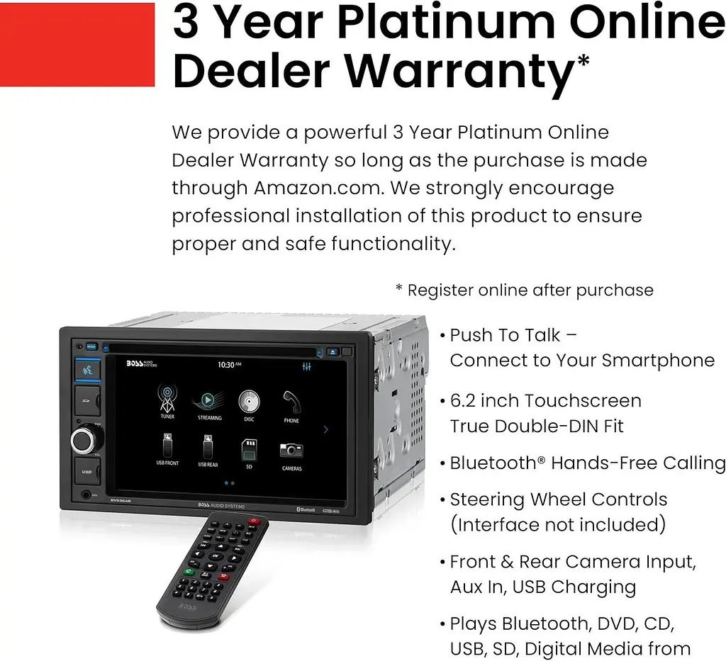 Автомобильный стерео DVD-плеер – двойной DIN, Bluetooth аудио/вызов без рук, 6,2-дюймовый сенсорный BOSS Audio Systems BV9364B - фото 6
