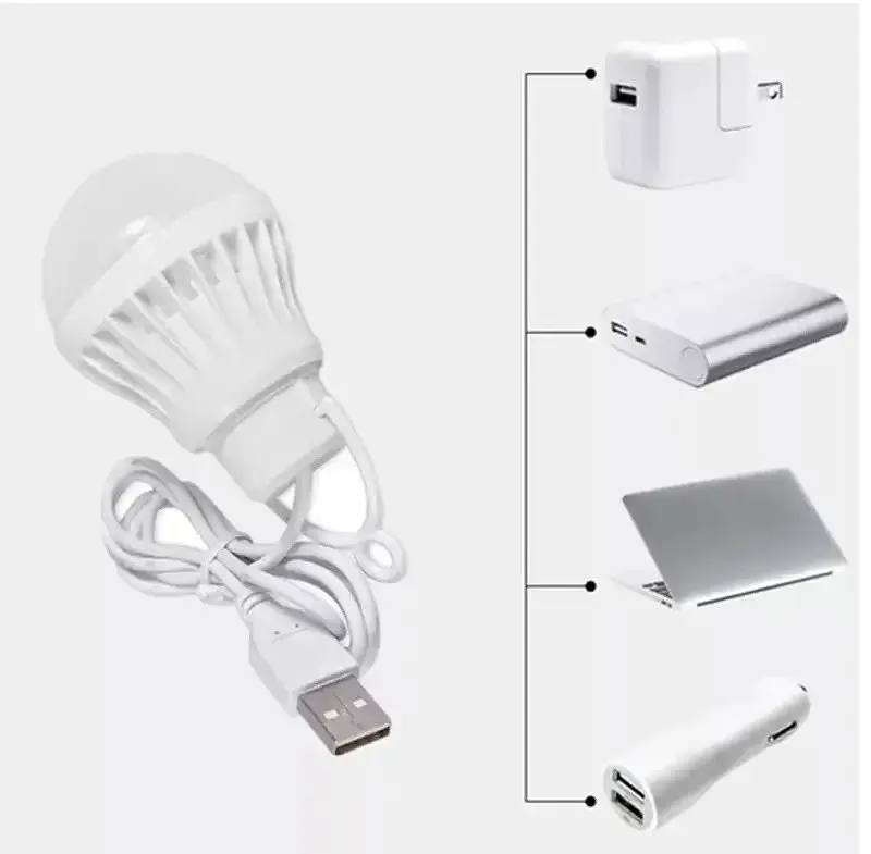 Лампочка від USB та microUSB 5v світлодіодна LED 7W з кабелем 1м для павербанка ноутбука лампа ліхтар UKC холодне світло - фото 2