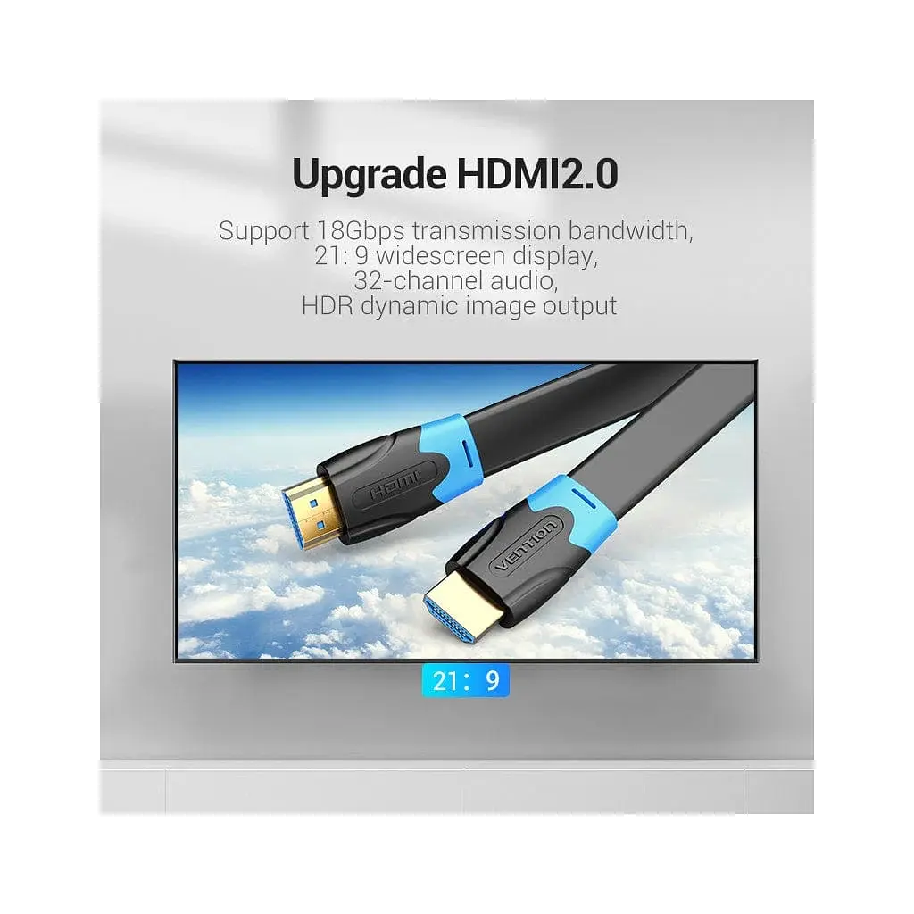 Кабель мультимедійний HDMI M to HDMI M 1.0m 4K60Hz flat black Vention (AAKBF) - фото 4