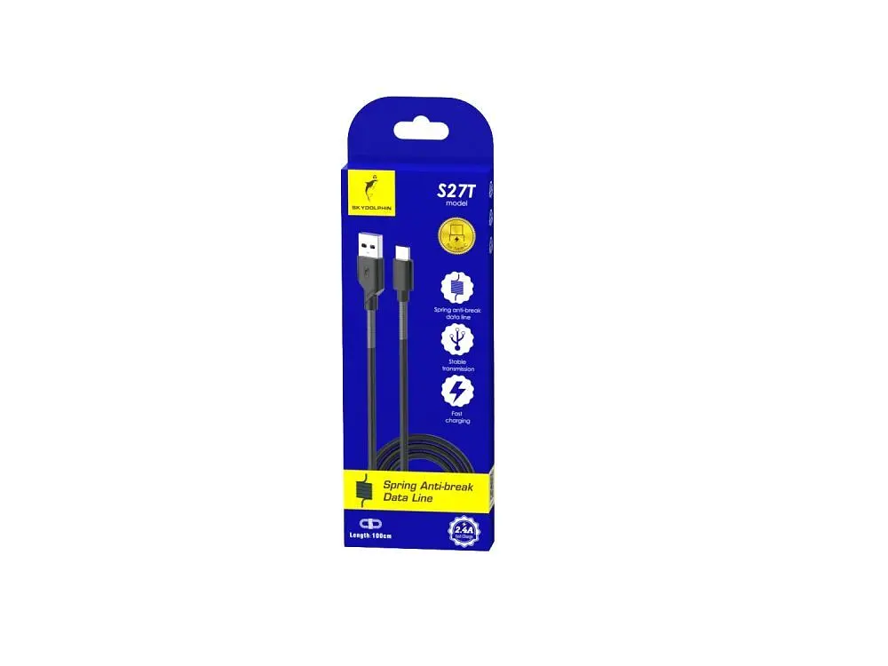 Кабель SkyDolphin S27T Spring Anti-Brake USB - USB Type-C (M/M), 1 м, Black (SDUSB-000611) - фото 2