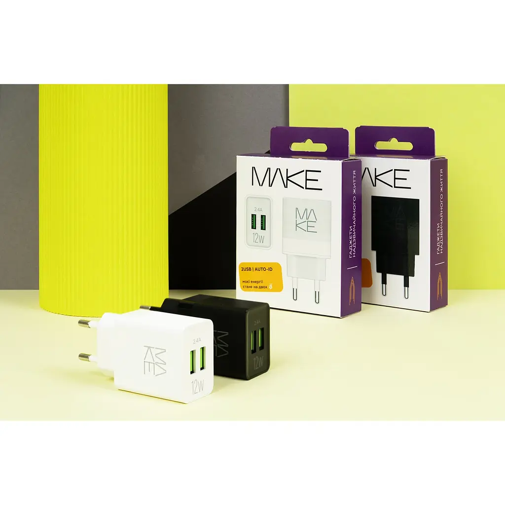 Зарядний пристрій Make 12 W 2.4 A + 2.4 А White - фото 3