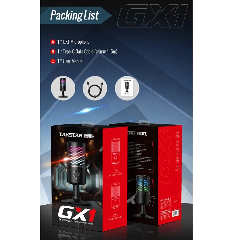 Цифровой конденсаторный микрофон для записи Takstar GX-1 USB RGB - фото 17