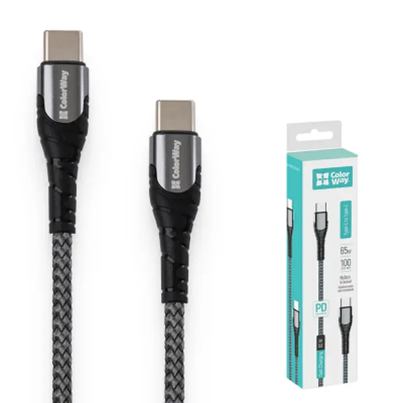 Дата кабель USB-C to USB-C 2.0m PD Fast Charging 65W 3A grey ColorWay (CW-CBPDCC039-GR) - фото 7